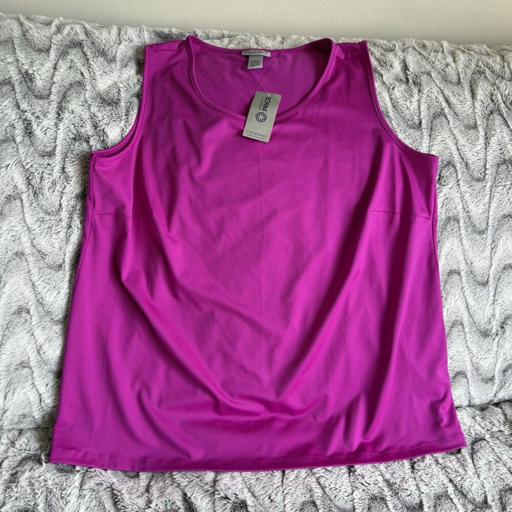 Catherine's Purple Sleeveless Top Women's 1X Scoop Neck Career Layering Stretch